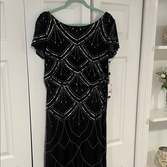 Adrianna Papell Black and Silver Beaded Dress